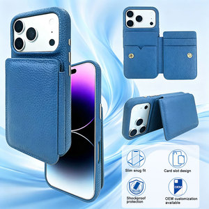 Étui portefeuille en cuir PU texturé avec fermeture à pression, rangement pour cartes, coque légère antichoc pour <span class=keywords><strong>iPhone</strong></span> 17/18 Pro Max - Product Image 1