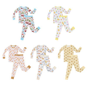 Ausreichend Vorrätig Cartoon-Druck Bambus Kinder-Pyjamas Individuelles Logo Langarm Kinder-Schlafanzug Pjs Baby Zweiteiliger Schlafanzug - Product Image 1