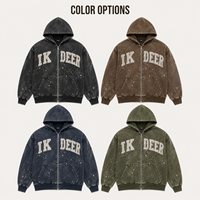 Sweat à capuche zippé personnalisé IKDEER pour homme, veste à capuche oversize vintage délavée avec patch en chenille pour le streetwear
