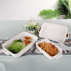 Juego de platos rectangulares de porcelana para hornear, utensilios de cocina de cerámica resistentes al calor, con mango de color, plato fino para hornear - Product Image 4