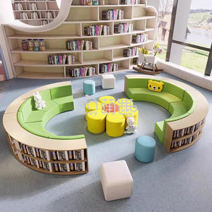 Bibliothèque de bibliothèque pour enfants en contreplaqué Moetry Curve Out avec banc d'assise souple pour la salle de lecture de l'école maternelle - Product Image 5