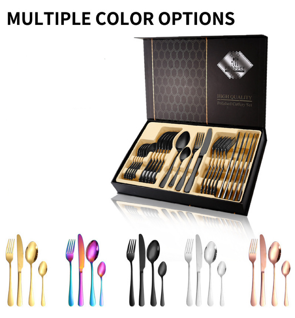 Customizable 24-Piece Luxury Modern Stainless Steel 18/0 Flatware Set Mirror Gold Polishing Wedding Knife Spoon Fork · image 2