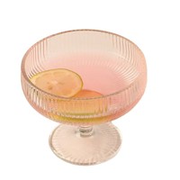 Retro Instagram-stijl verticale gestreepte ijslepel met korte steel van voedselveilig borosilicaatglas, dubbele kraalsteel, 301-400ml