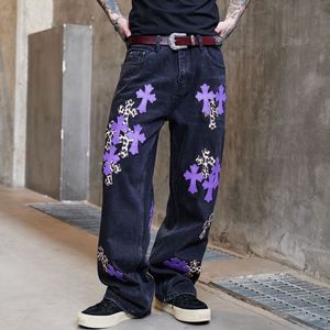 <span class=keywords><strong>Jeans</strong></span> Denim bordir kasual pria, jins Nano Retro kelas atas elastis gelombang lurus longgar bermerek, kancing kasual musim gugur