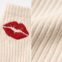 Chaussettes personnalisées avec logo brodé pour couple, en coton côtelé, chaussettes assorties, cadeau personnalisé, chaussettes douces et respirantes, chaussettes originales