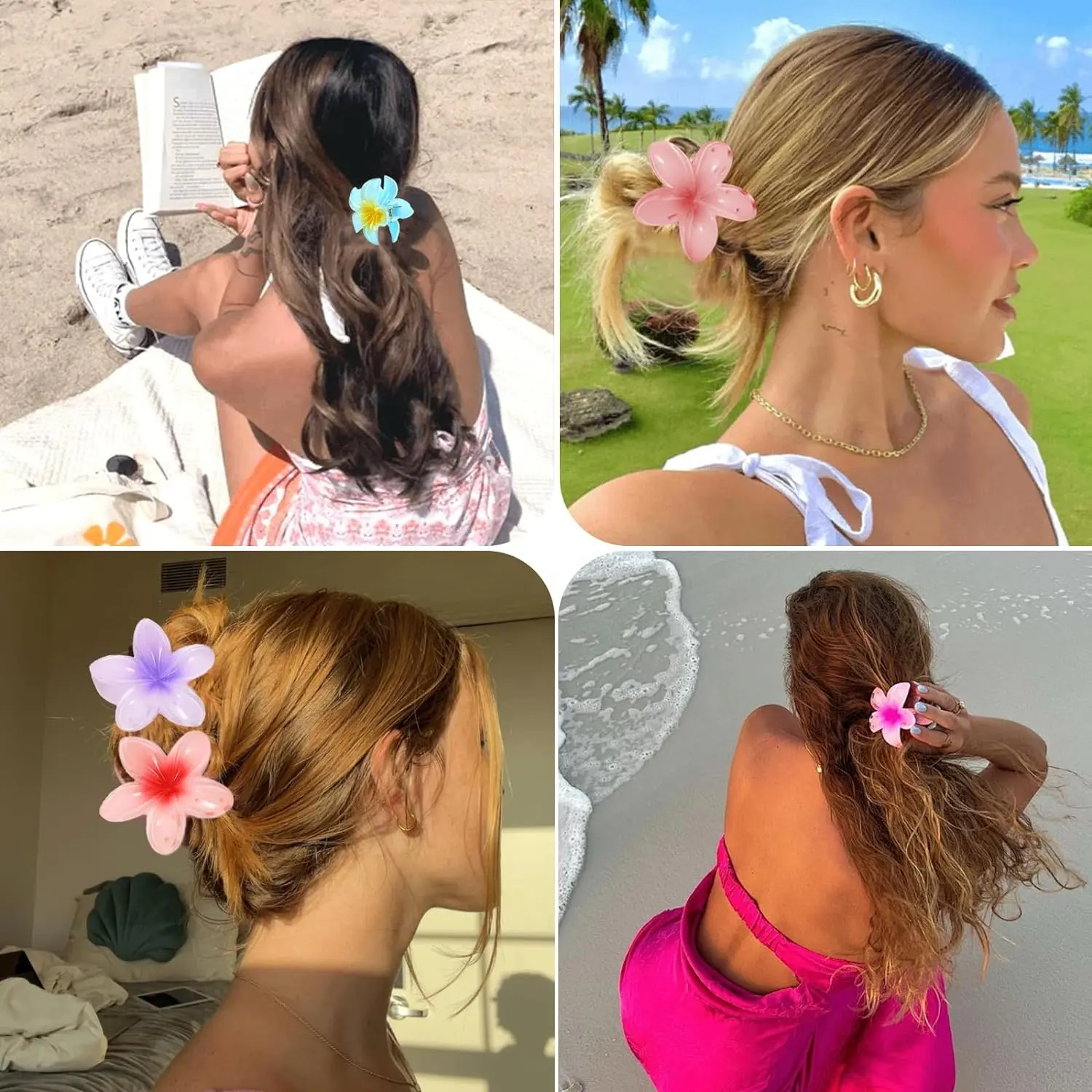 Toptan bahar yaz plaj tatil köpekbalığı klipler güzel çiçek saç tokası pençe kadınlar Hibiscus Hawaiian saç tokası