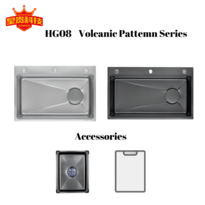 Fregadero de Cocina <span class=keywords><strong>HG95</strong></span> HUANGGUI, de una Sola Tina, Acero Inoxidable 304, Instalación Sobre Encimera, Superficie Negra Satinada/Pulida - Product Image 5