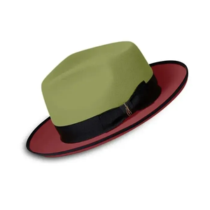 Olive Green <b>Red</b> <b>Wool</b> Fedora Hat With Black Band Unisex Adult Casual Spring Autumn European Style - Product Image 2