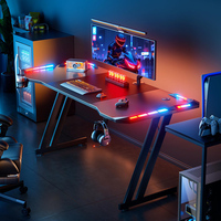 Bureau de jeu LED RGB en forme de Z à prix abordable du Vietnam, ensemble table de bureau gamer avec porte-gobelet, plateau de 1,5 cm d'épaisseur, vente chaude