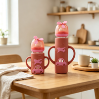 Bouteille d'alimentation en verre pour nouveau-né sans BPA avec couvercle isolant en silicone et antidérapant Matériel sûr Facile à nettoyer