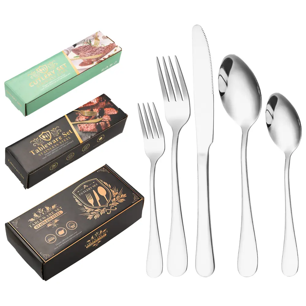 Custom Luxury Flatware Set Royal Wedding Dinner Knife Fork Sppons Hotel Restaurant Silver Gold Stainless Steel Cutlery