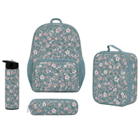 Sac d'école ergonomique 4 pièces avec imprimé marguerite, sac à dos, sac repas, trousse à crayons et gourde