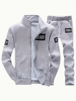 Ensemble de survêtement 2 pièces pour homme, veste zippée à col montant et pantalon de jogging à cordon de serrage, imprimé lettres, tenue de sport décontractée 100% coton