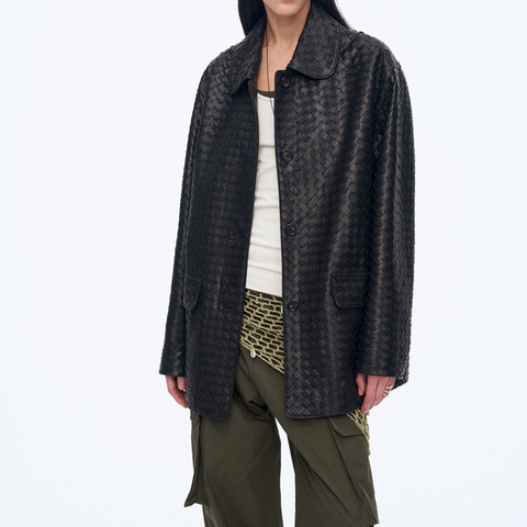 5176-1 New Design Coat Type Shirt Jacket Casual Loose Woven Genuine Sheepskin Leather Shirt Jacket for Women