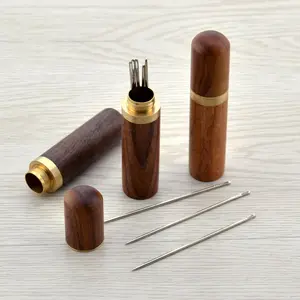 新款耐用实用木盒皮革针织工艺DIY缝针外壳盒85x18mm毫米