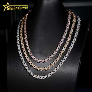 Collana con bracciale cubano Moissanite con catena a maglia a forma di stella piccola fila con anelli cubani di diamanti Hip Hop personalizzati - Product Image 1