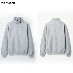 Sudadera de forro polar grueso para hombre con cremallera lateral asimétrica, cuello simulado, corte holgado y hombros caídos, estilo casual minimalista. - Product Image 3
