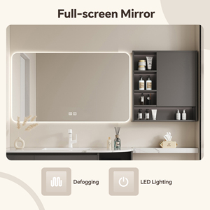 Conjunto de Muebles de Baño con Múltiples Funciones, Mueble Flotante con Lavabo Integrado, Espejo y Gabinete para Inodoro - Product Image 3