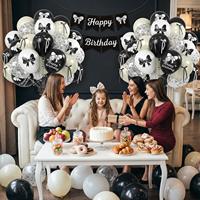 Nouvel ensemble de ballons de fête noir et blanc avec nœuds, kit de ballons en latex imprimés pour décorations d'anniversaire et de festival