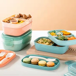High Quality Large Capacity Ice Crystal Salada <b>Lunch</b> <b>Box</b> Plastic Lid Microwave Heating Food Storage Preserver Includes Spoon - Product Image 4