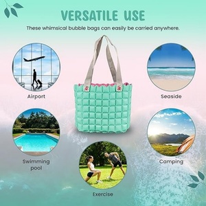 Inflatable <b>Beach</b> Tote <b>Bag</b> for Women 16x14x4 Inch Reversible PVC Bubble <b>Bags</b> Nylon Strap Waterproof Large Travel <b>Bag</b> - Product Image 3