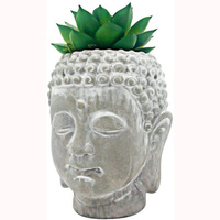 Vente en gros de pots à fleurs en forme de tête de Bouddha sereine, pot en ciment en forme de tête de Bouddha pour la décoration intérieure et extérieure