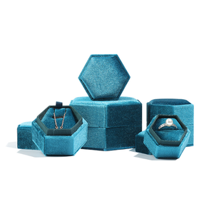 Hot Sale Customized logo Hexagonal Velvet Double <b>Ring</b> Jewelry <b>Box</b> <b>Proposal</b> Birthday Jewelry Storage Packaging Jewelry <b>Box</b> - Product Image 4