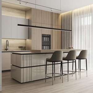 Gabinetes de cocina económicos modulares para muebles de centro comercial en casa, último diseño automático, base de fregadero de vidrio, tablero de melamina para comedor - Product Image 1