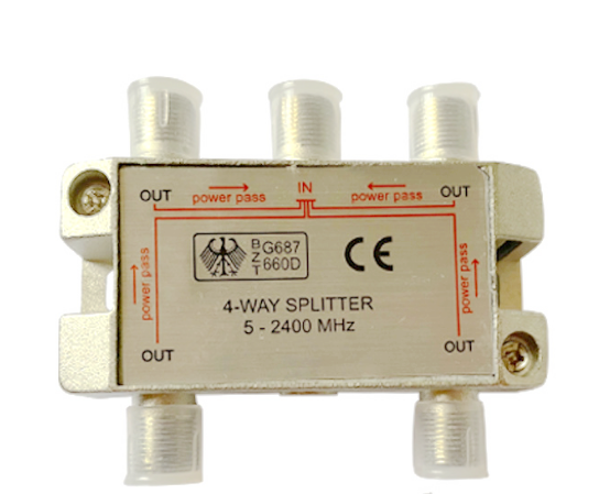 4 Way Coax Cable Splitter F Type Screw 5~2400 MHz for Video Cable TV Antenna Heavy Type