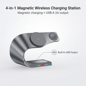 Chargeur sans fil magnétique 4-en-1, station de charge rapide 15W/25W avec ventilateur de refroidissement pour iPhone, <span class=keywords><strong>Apple</strong></span> Watch, <span class=keywords><strong>AirPods</strong></span> et appareils USB - Product Image 1