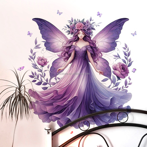 Adesivi <span class=keywords><strong>murali</strong></span> viola di <span class=keywords><strong>grandi</strong></span> <span class=keywords><strong>dimensioni</strong></span> per la principessa delle fate dei fiori soggiorno camera da letto decorazione carta da parati adesivi da parete in PVC - Product Image 4