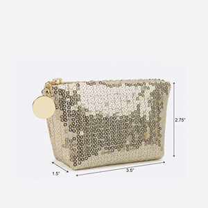 Light Gold Sequin <b>Mini</b> Cosmetic <b>Pouch</b> with Gold-Tone Zipper for Daily Makeup and Small Beauty Item Storage - Product Image 2