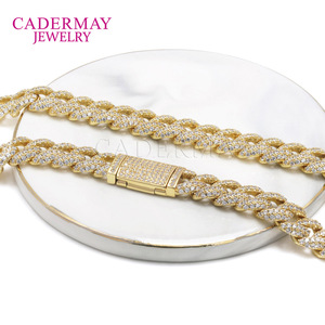 Cadermay Cuban Chain Necklace 10mm Full Diamond Hip Hop Men's Jewelry Gold Silver Moissanite 20 22 24 Inch - Product Image 2