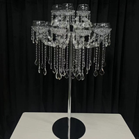 Candélabre de luxe lisse à 18 bras en cristal transparent, centre de table de mariage, prismes suspendus, porte-bougie pour décoration d'événements et de fêtes