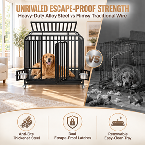 Jaula Reforzada Grande para Perros con Tubo 3.0, Caseta Interior con Separador de Inodoro, Puerta de Alimentación y Tapa Superior para Golden Retriever y <span class=keywords><strong>Border</strong></span> <span class=keywords><strong>Collie</strong></span> - Product Image 6