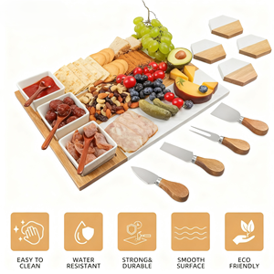 Juego de Tabla de Quesos de Cerámica Personalizado al por Mayor, 3 Tazones de Cerámica, Tabla de Quesos de Mármol y Madera de Acacia, Juego de Cuchillos para Tabla de Charcutería, para Uso en la Cocina - Product Image 4