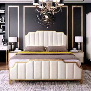 Lit Double King Size de Luxe avec Cadre en Bois, Ensembles de <span class=keywords><strong>Chambre</strong></span> à Coucher, Meubles pour <span class=keywords><strong>Chambre</strong></span> Parentale <span class=keywords><strong>Adulte</strong></span>, Lit <span class=keywords><strong>Moderne</strong></span> Rembourré en Cuir et Bois - Product Image 3