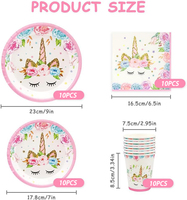 Ensemble de vaisselle jetable pour fête sur le thème de Pâques, licorne de dessin animé, rose pour filles, 10 pièces, avec assiettes, gobelets, serviettes