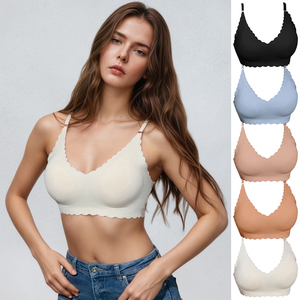 Soutien-gorge de sport tricoté sans armatures, grande taille pour adultes, respirant, confortable, uni, à dos en U, doux, pour l'été, usage quotidien, à bonnets pleins, motif ondulé - Product Image 1