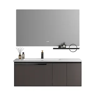 Luxury 35-47 Inch Bathroom Sink Vanity Unique Aluminum Washroom Cabinet With LED Backlit Mirror Lacquer Door Panel Popular Style