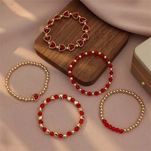 Popular European and American multi-layered red beaded heart CCB beaded <b>bracelet</b>, a fashionable and versatile 5-piece <b>set</b> for - Product Image 4