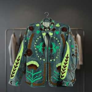 Blazer de Terciopelo con Cuello Alto y Bordado Floral a Mano, Manga Larga, Estilo Prairie Chic para Mujer, Chaqueta de Otoño, Proveedor B2B - Product Image 3