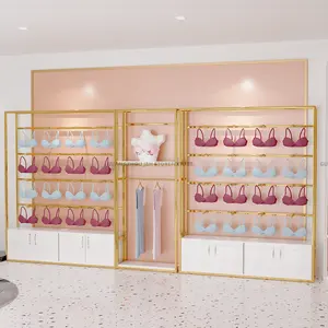 新店设计嵌套桌金色女性内衣展示架货架内衣文胸展示架带柜