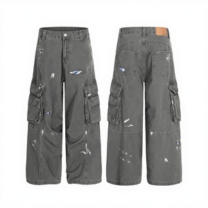 Мужские брюки карго прямого кроя с широкими штанинами, на молнии, в рабочем стиле, с большими карманами, винтажные, с эффектом потертости, свободного кроя - Product Image 2