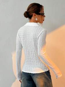 Camisa de Mujer al por Mayor, Nueva Moda de Verano, Elegante, de Manga Larga, Ajustada, Transpirable, de Color Sólido, de Poliéster, Informal para Oficina - Product Image 5