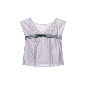 Chemisier <span class=keywords><strong>sans</strong></span> manches col en V color block personnalisé 2026, haut <span class=keywords><strong>de</strong></span> <span class=keywords><strong>travail</strong></span> transparent plissé droit avec panneau contrastant, OEM/ODM par usine chinoise - Product Image 1