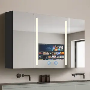 Toptan 3 kapı duvara monte dolap Anti sis akıllı Led tıp depolama tuvalet tuvalet banyo dolabı akıllı TV ayna ile