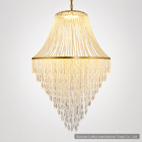 Lustre LED en acrylique doré à étages avec perles de cristal, télécommande, suspension pour plafond, idéal pour mariages, banquets et événements (AC 220V)