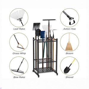 Organizzatore per Attrezzi <span class=keywords><strong>da</strong></span> Giardino, Scaffale Metallico per Garage con 3 Ripiani per Pale, Rastrelli e Scope, Porta Attrezzi <span class=keywords><strong>da</strong></span> <span class=keywords><strong>Esterno</strong></span> - Product Image 2