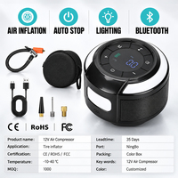 Haut-parleur Bluetooth 5W, mini-compresseur d'air sans fil rechargeable 12V 150PSI 22L/min, arrêt automatique et lumière LED 150LM